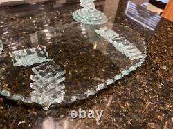 VTG Cut Glass Spiral Stacked Candle Stick Holders & Glass Plate See Detail