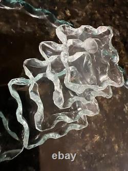 VTG Cut Glass Spiral Stacked Candle Stick Holders & Glass Plate See Detail