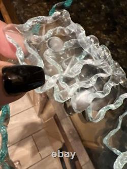 VTG Cut Glass Spiral Stacked Candle Stick Holders & Glass Plate See Detail