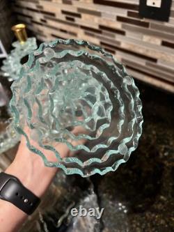 VTG Cut Glass Spiral Stacked Candle Stick Holders & Glass Plate See Detail