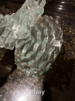VTG Cut Glass Spiral Stacked Candle Stick Holders & Glass Plate See Detail