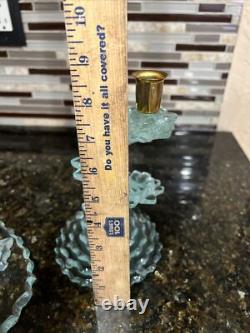 VTG Cut Glass Spiral Stacked Candle Stick Holders & Glass Plate See Detail
