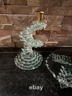 VTG Cut Glass Spiral Stacked Candle Stick Holders & Glass Plate See Detail