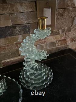 VTG Cut Glass Spiral Stacked Candle Stick Holders & Glass Plate See Detail