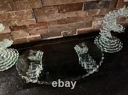 VTG Cut Glass Spiral Stacked Candle Stick Holders & Glass Plate See Detail