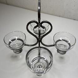 VTG Danish Iron & With 4 Glass Candle Holders Candelabra 60's MCM No Chips