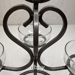 VTG Danish Iron & With 4 Glass Candle Holders Candelabra 60's MCM No Chips