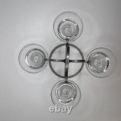 VTG Danish Iron & With 4 Glass Candle Holders Candelabra 60's MCM No Chips