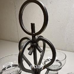 VTG Danish Iron & With 4 Glass Candle Holders Candelabra 60's MCM No Chips