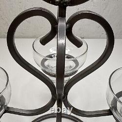 VTG Danish Iron & With 4 Glass Candle Holders Candelabra 60's MCM No Chips