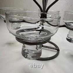 VTG Danish Iron & With 4 Glass Candle Holders Candelabra 60's MCM No Chips