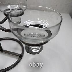 VTG Danish Iron & With 4 Glass Candle Holders Candelabra 60's MCM No Chips