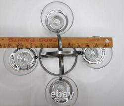 VTG Danish Iron & With 4 Glass Candle Holders Candelabra 60's MCM No Chips