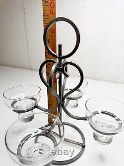 VTG Danish Iron & With 4 Glass Candle Holders Candelabra 60's MCM No Chips