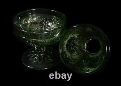 VTG Indiana Glass Fairy Lamp Pedestal Tiara Spruce Green Sandwich EC HTF (CB6)