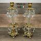 Vtg Italian Hollywood Regency Gold Crystal Prism Candlestick Holder 14.75pair