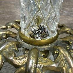 VTG Italian Hollywood Regency Gold Crystal Prism Candlestick Holder 14.75Pair