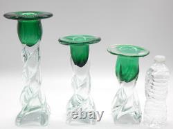 VTG Josef Hospodka Czech Art Glass Chribska Glassworks Emerald 3 Candle Holders