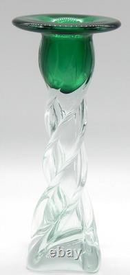 VTG Josef Hospodka Czech Art Glass Chribska Glassworks Emerald 3 Candle Holders