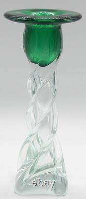 VTG Josef Hospodka Czech Art Glass Chribska Glassworks Emerald 3 Candle Holders