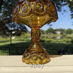 VTG L. E. Smith Amber Honey Moon & Stars Glass Fairy Lamp Candle Holder 3pcs MCM