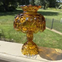VTG L. E. Smith Amber Honey Moon & Stars Glass Fairy Lamp Candle Holder 3pcs MCM