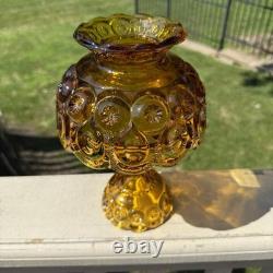 VTG L. E. Smith Amber Honey Moon & Stars Glass Fairy Lamp Candle Holder 3pcs MCM
