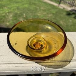 VTG L. E. Smith Amber Honey Moon & Stars Glass Fairy Lamp Candle Holder 3pcs MCM