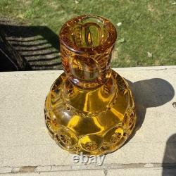 VTG L. E. Smith Amber Honey Moon & Stars Glass Fairy Lamp Candle Holder 3pcs MCM