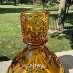 VTG L. E. Smith Amber Honey Moon & Stars Glass Fairy Lamp Candle Holder 3pcs MCM