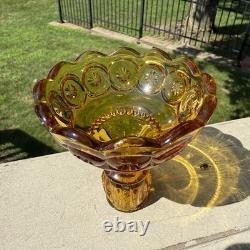 VTG L. E. Smith Amber Honey Moon & Stars Glass Fairy Lamp Candle Holder 3pcs MCM