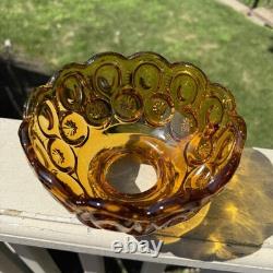 VTG L. E. Smith Amber Honey Moon & Stars Glass Fairy Lamp Candle Holder 3pcs MCM