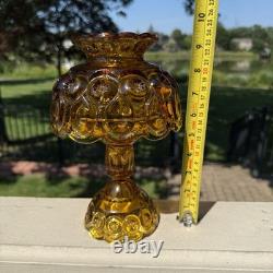 VTG L. E. Smith Amber Honey Moon & Stars Glass Fairy Lamp Candle Holder 3pcs MCM