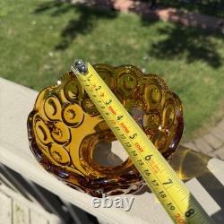 VTG L. E. Smith Amber Honey Moon & Stars Glass Fairy Lamp Candle Holder 3pcs MCM