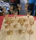 Vtg Lot Of 10 Candle Holders Glass Brilliant Amber Etched Stemmed Huricane