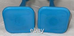 VTG MCM Blue Glass Candle Holders Square Bottom Star Frosted Votive Cups 13.5