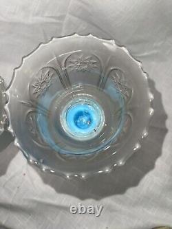 VTG MCM Blue Glass Candle Holders Square Bottom Star Frosted Votive Cups 13.5