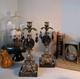 Vtg Mcm Gothic/hollywood Regency Style Candle Setsmokey Gray Prisms/marble Base