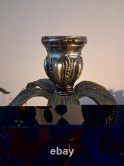VTG MCM Gothic/Hollywood Regency Style Candle SetSmokey Gray Prisms/Marble Base
