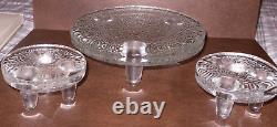 VTG MCM Viking 7748 Glass 3-Footed Taper Candle Holders &Pillar Platform Set