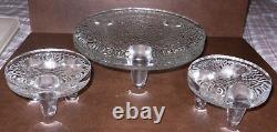 VTG MCM Viking 7748 Glass 3-Footed Taper Candle Holders &Pillar Platform Set