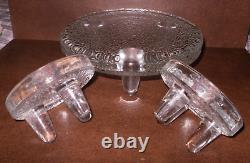 VTG MCM Viking 7748 Glass 3-Footed Taper Candle Holders &Pillar Platform Set