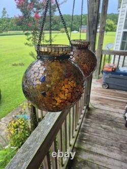 VTG Mosaic Glass Hand Made chain hanging candle holder beautiful pair
