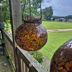 VTG Mosaic Glass Hand Made chain hanging candle holder beautiful pair