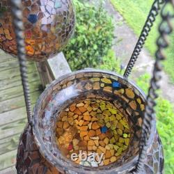 VTG Mosaic Glass Hand Made chain hanging candle holder beautiful pair
