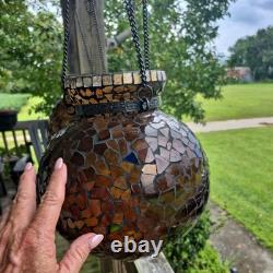 VTG Mosaic Glass Hand Made chain hanging candle holder beautiful pair
