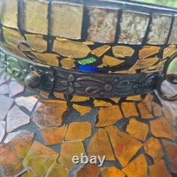 VTG Mosaic Glass Hand Made chain hanging candle holder beautiful pair