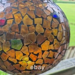 VTG Mosaic Glass Hand Made chain hanging candle holder beautiful pair
