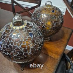 VTG Mosaic Glass Hand Made chain hanging candle holder beautiful pair