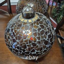 VTG Mosaic Glass Hand Made chain hanging candle holder beautiful pair